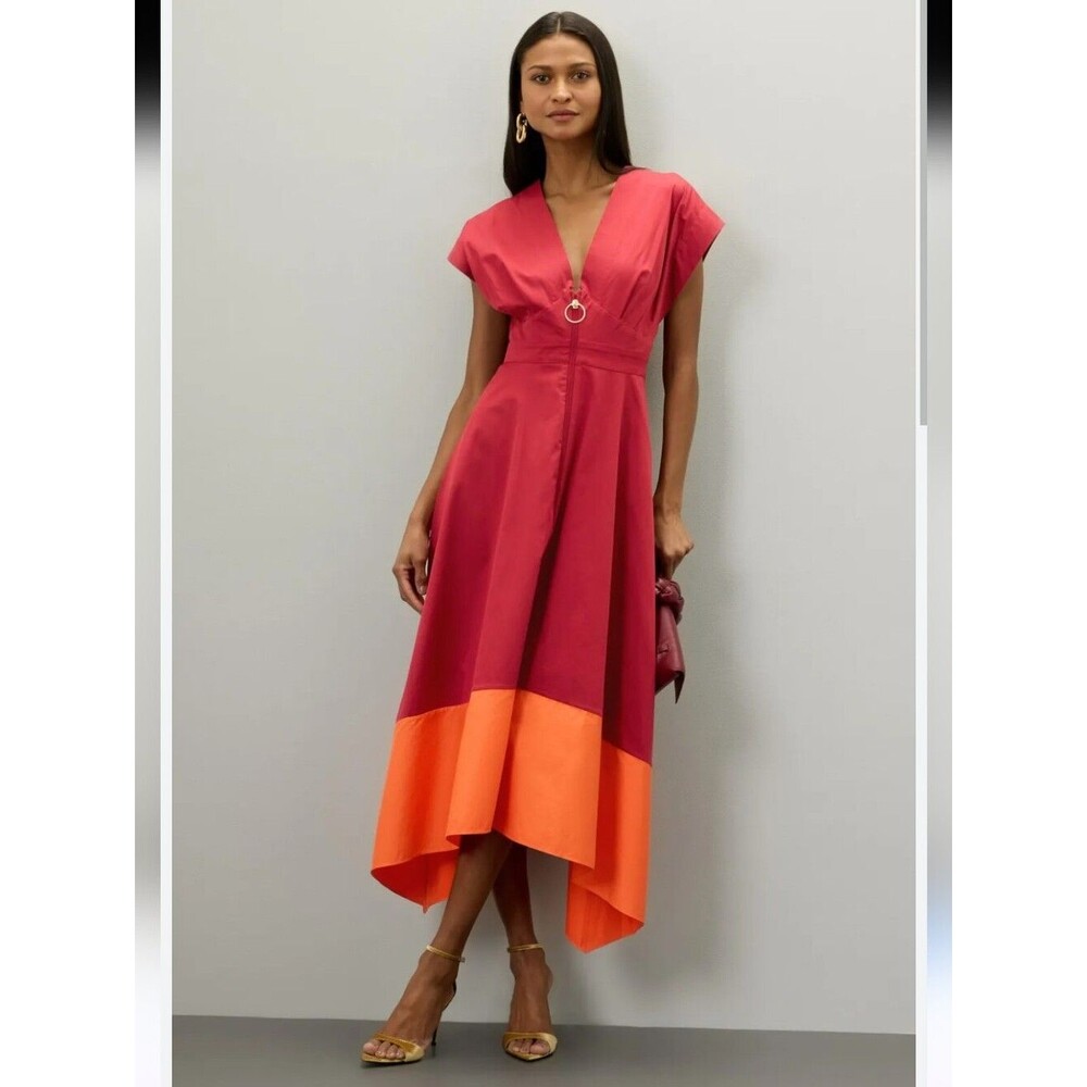 Roksanda Red Two-Tone Colorblock Midi Dress Size 6